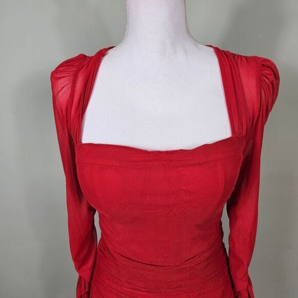 Fashion Nova Mesh With His Head Ruched Dress – Red Lrg - Picture 3 of 14